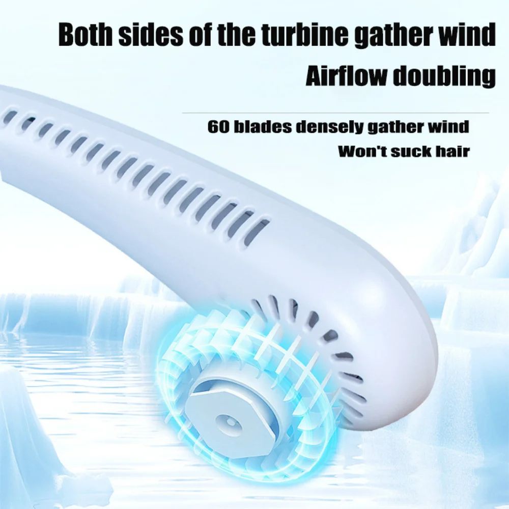 The new household usb rechargeable fan portable outdoor small fan hanging neck mini leafless fan hanging neck