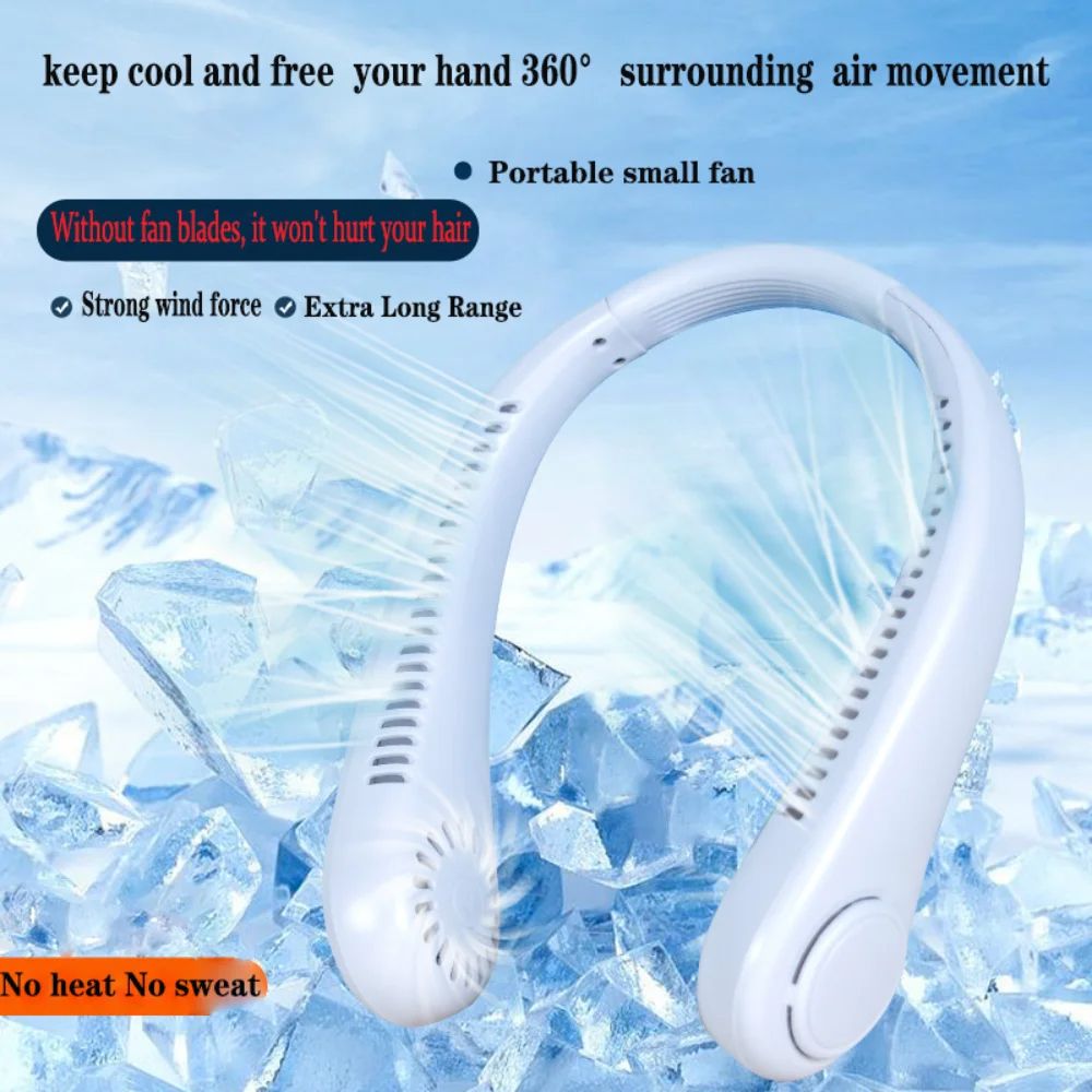 The new household usb rechargeable fan portable outdoor small fan hanging neck mini leafless fan hanging neck