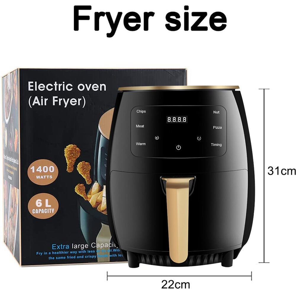 Household large-capacity air fryer, 6l, multi-function air fryer, automatic electric fryer, touch screen, healthy cooking