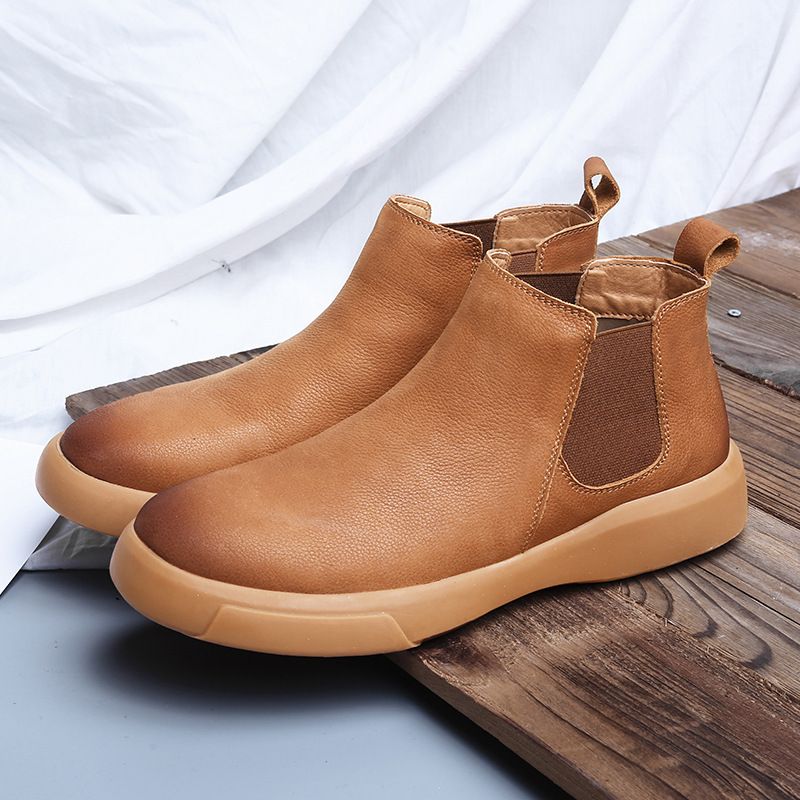 Men's Fashion Casual Genuine Leather Ankle Boots Men Climbing Hiking Socks High-top Shoes