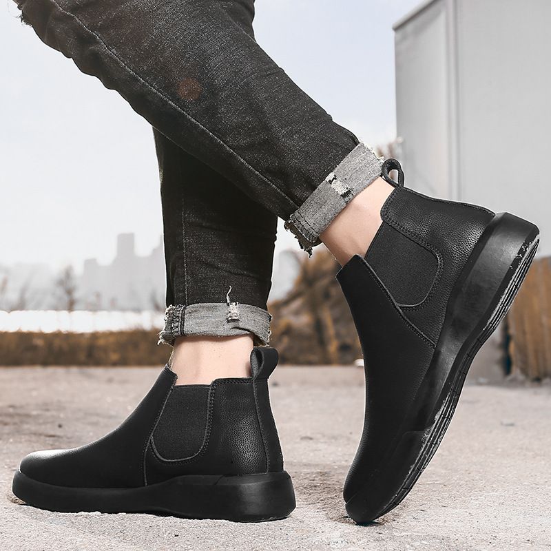 Men's Fashion Casual Genuine Leather Ankle Boots Men Climbing Hiking Socks High-top Shoes