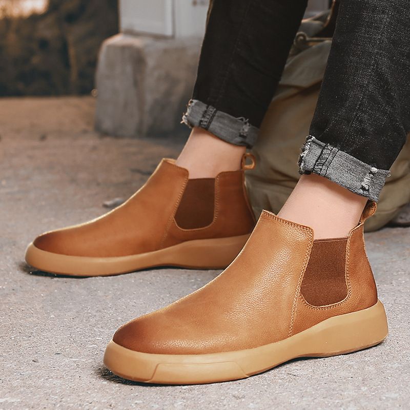 Men's Fashion Casual Genuine Leather Ankle Boots Men Climbing Hiking Socks High-top Shoes