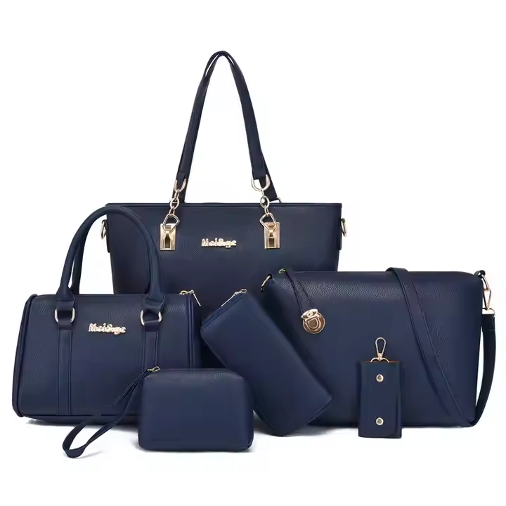 High-quality fashion women's bag set 6-piece set, handbag, travel bag, solid color lychee pattern, ladies handbag