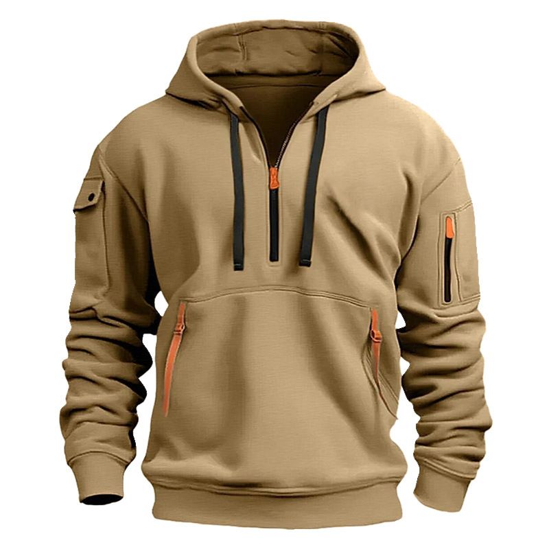 Men's plus velvet casual, sports, multi-zipper, pockets, personalized sweaters, pullover hoodies, jackets, fashion tops off-the-shoulder hooded sweaters