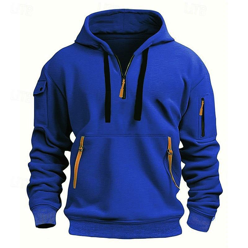 Men's plus velvet casual, sports, multi-zipper, pockets, personalized sweaters, pullover hoodies, jackets, fashion tops off-the-shoulder hooded sweaters