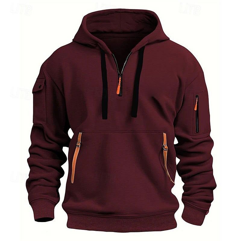 Men's plus velvet casual, sports, multi-zipper, pockets, personalized sweaters, pullover hoodies, jackets, fashion tops off-the-shoulder hooded sweaters