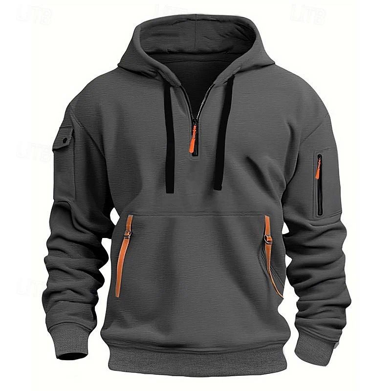 Men's plus velvet casual, sports, multi-zipper, pockets, personalized sweaters, pullover hoodies, jackets, fashion tops off-the-shoulder hooded sweaters