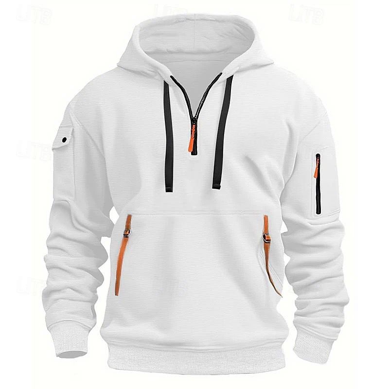 Men's plus velvet casual, sports, multi-zipper, pockets, personalized sweaters, pullover hoodies, jackets, fashion tops off-the-shoulder hooded sweaters