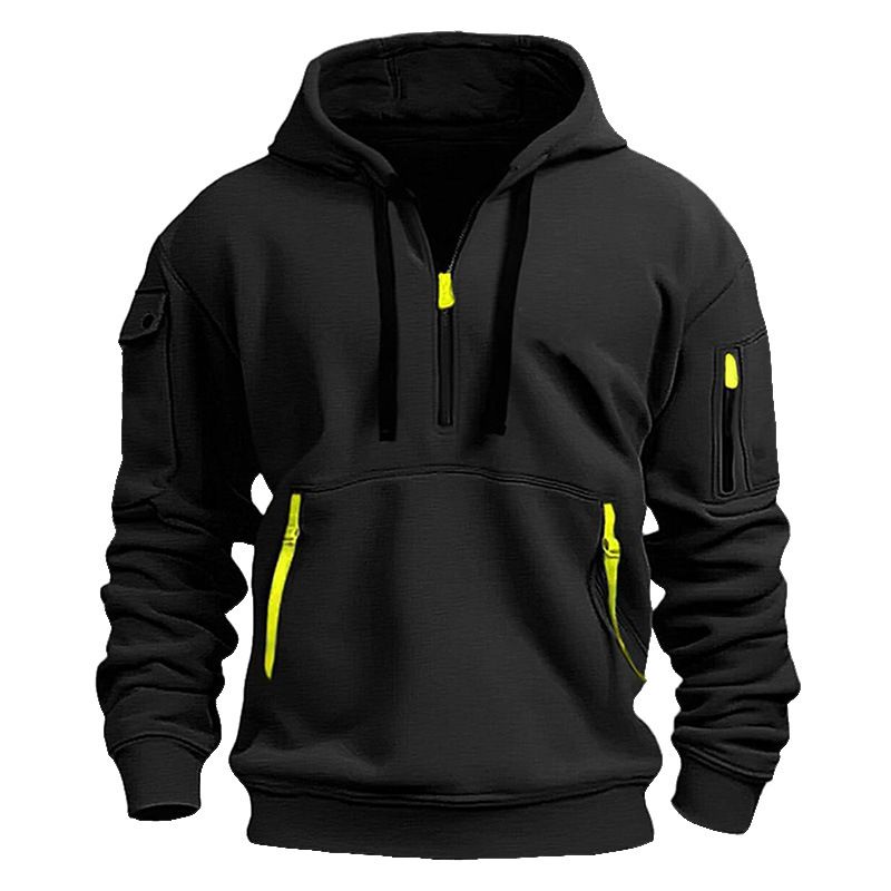Men's plus velvet casual, sports, multi-zipper, pockets, personalized sweaters, pullover hoodies, jackets, fashion tops off-the-shoulder hooded sweaters
