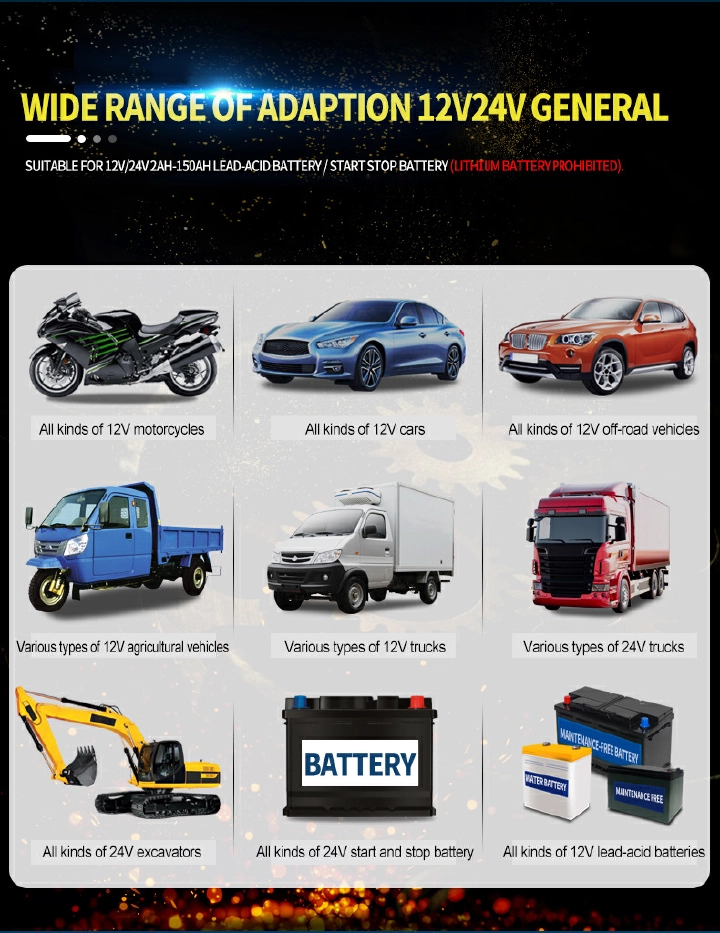 12V-24V 8A automatic battery charger, digital LCD display, car battery charger, power pulse repair charger, wet and dry lead-acid