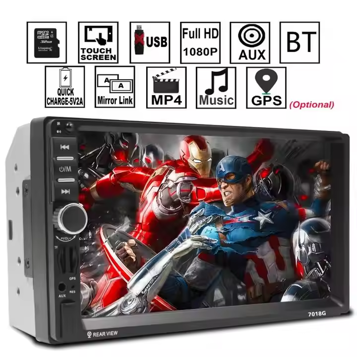 7018B Bluetooth car MP5 player 7-inch TFT touch screen FM radio remote control 8-LED