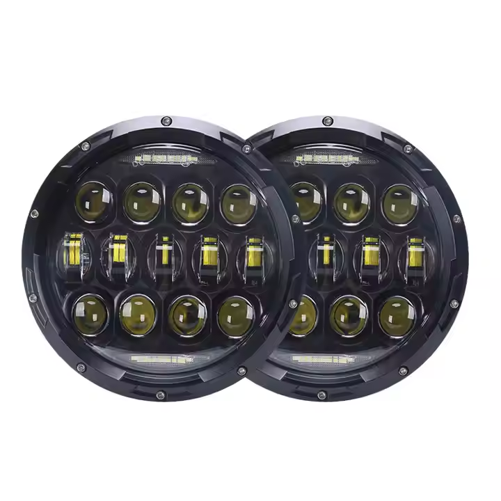 7-inch round 105W car LED headlights, headlights, turn signals, DRL jeep headlights，7-inch wrangler headlight, 13 beads, retro round, daytime running light，