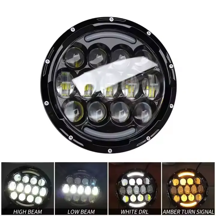 7-inch round 105W car LED headlights, headlights, turn signals, DRL jeep headlights，7-inch wrangler headlight, 13 beads, retro round, daytime running light，