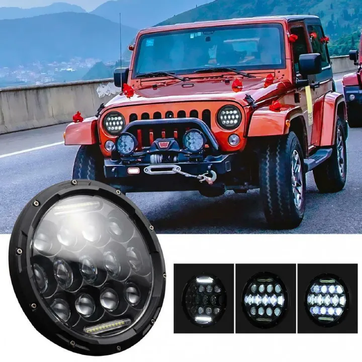 7-inch round 105W car LED headlights, headlights, turn signals, DRL jeep headlights，7-inch wrangler headlight, 13 beads, retro round, daytime running light，