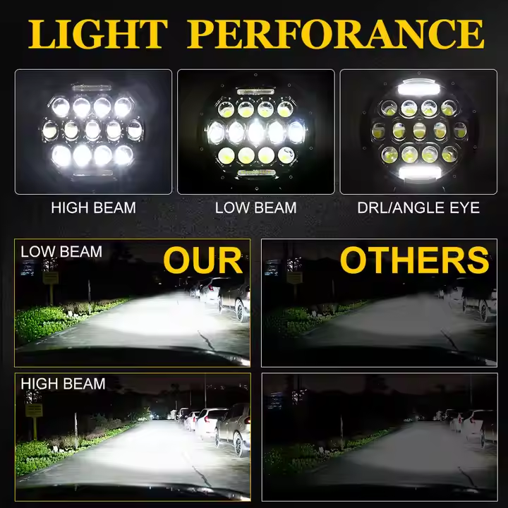 7-inch round 105W car LED headlights, headlights, turn signals, DRL jeep headlights，7-inch wrangler headlight, 13 beads, retro round, daytime running light，