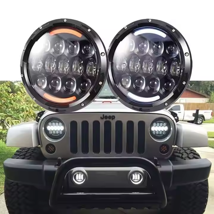 7-inch round 105W car LED headlights, headlights, turn signals, DRL jeep headlights，7-inch wrangler headlight, 13 beads, retro round, daytime running light，