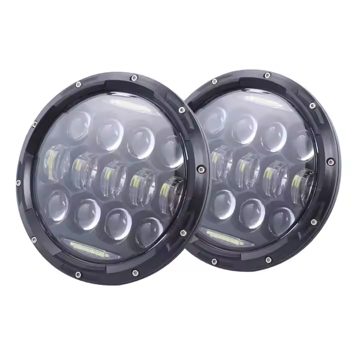 7-inch round 105W car LED headlights, headlights, turn signals, DRL jeep headlights，7-inch wrangler headlight, 13 beads, retro round, daytime running light，
