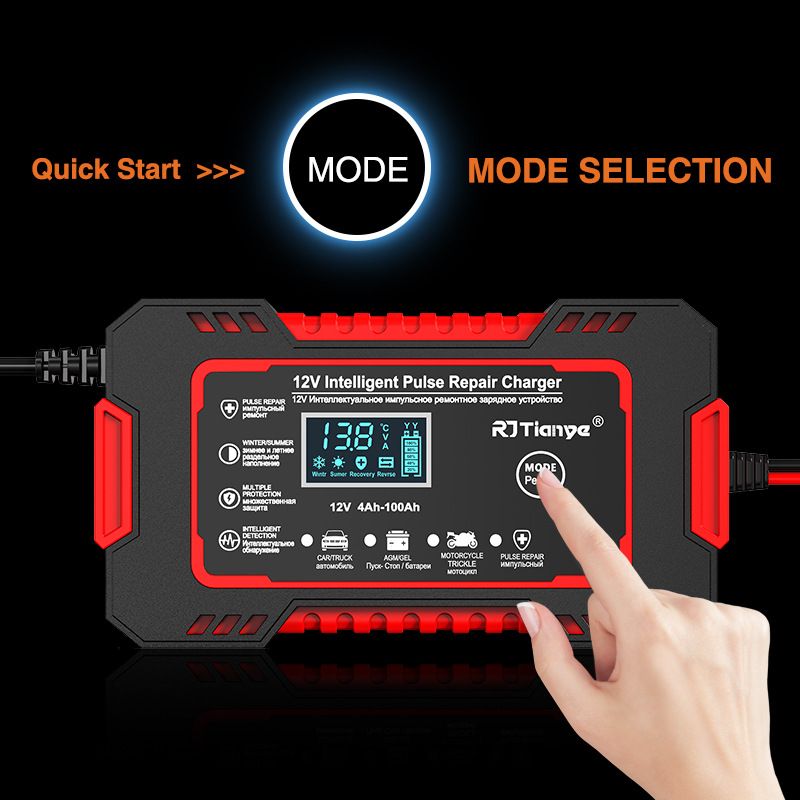 12V6A motorcycle car battery charger charger, automatic car battery charger 12V digital display battery charger power supply Puls repair charger wet and dry lead-acid