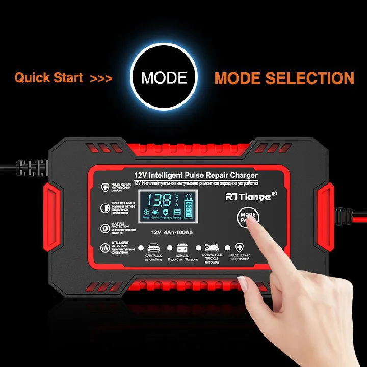 12V6A motorcycle car battery charger charger, automatic car battery charger 12V digital display battery charger power supply Puls repair charger wet and dry lead-acid