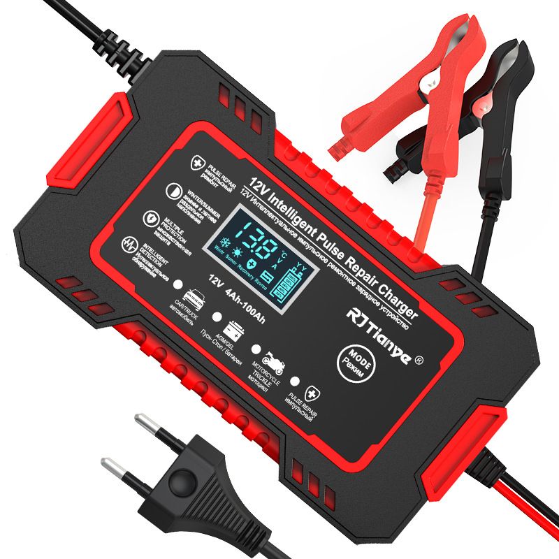 12V6A motorcycle car battery charger charger, automatic car battery charger 12V digital display battery charger power supply Puls repair charger wet and dry lead-acid