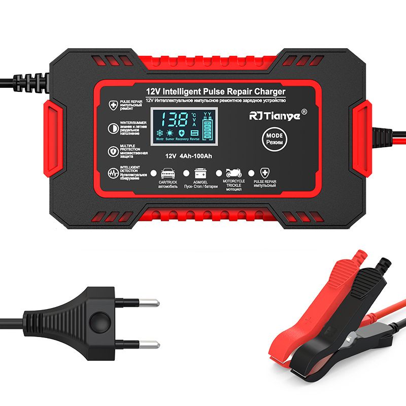 12V6A motorcycle car battery charger charger, automatic car battery charger 12V digital display battery charger power supply Puls repair charger wet and dry lead-acid