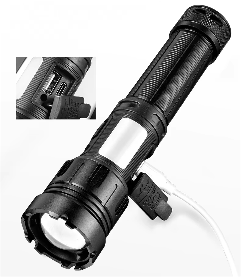 Popular high-power LED flashlight P50 white and red light zoom focusing flashlight type C rechargeable flash with magnet