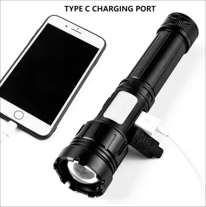 Popular high-power LED flashlight P50 white and red light zoom focusing flashlight type C rechargeable flash with magnet