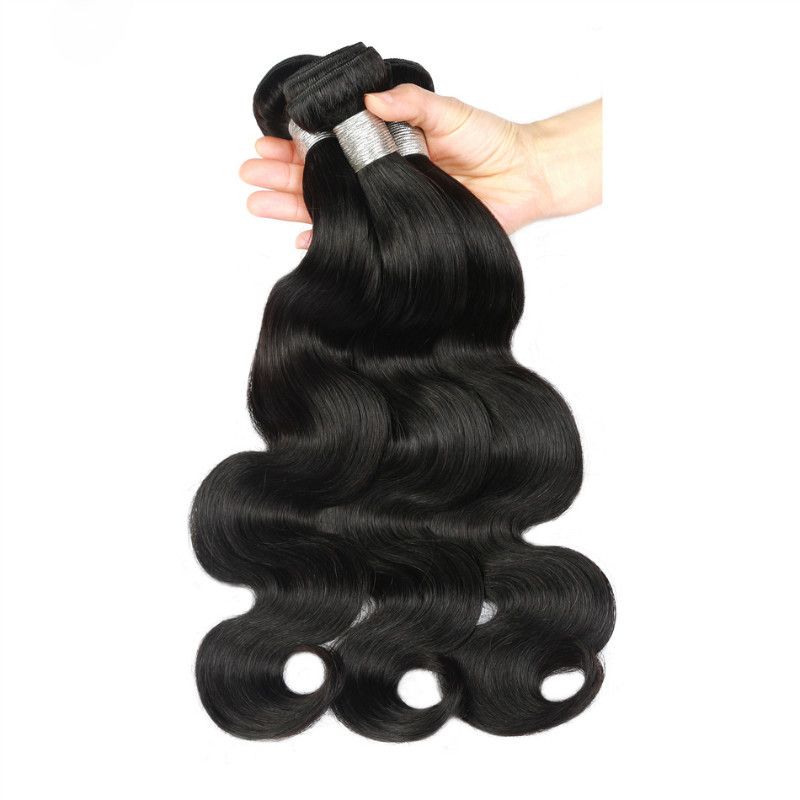 The best hair bundle with closure, Brazilian hair, body wavy, human hair, natural color, middle part style