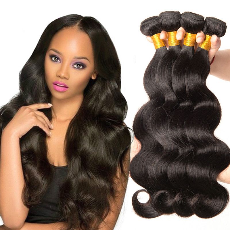 The best hair bundle with closure, Brazilian hair, body wavy, human hair, natural color, middle part style