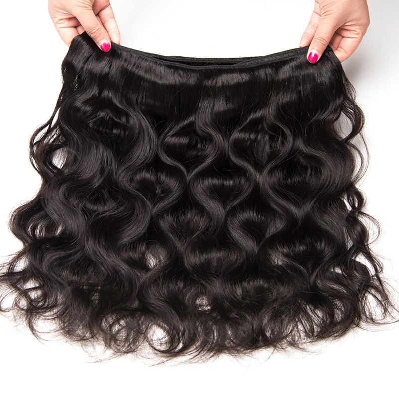 The best hair bundle with closure, Brazilian hair, body wavy, human hair, natural color, middle part style