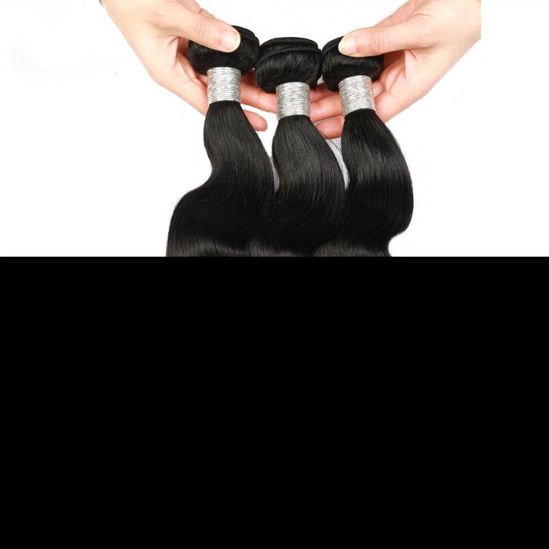 The best hair bundle with closure, Brazilian hair, body wavy, human hair, natural color, middle part style