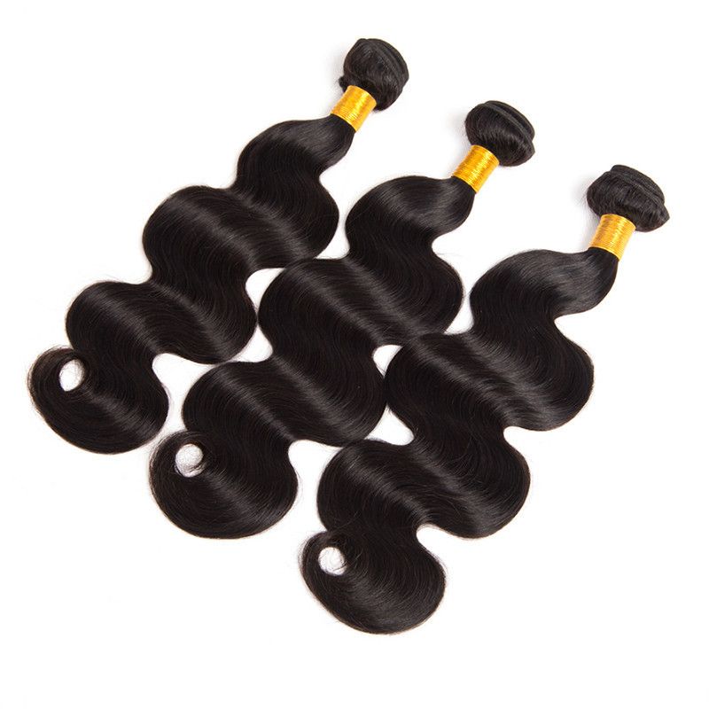 The best hair bundle with closure, Brazilian hair, body wavy, human hair, natural color, middle part style