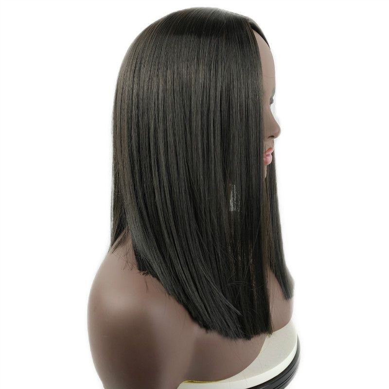 Wig female, mid-point, simulation scalp, long straight hair, clavicle hair, chemical fiber ladies headgear, black long straight wig