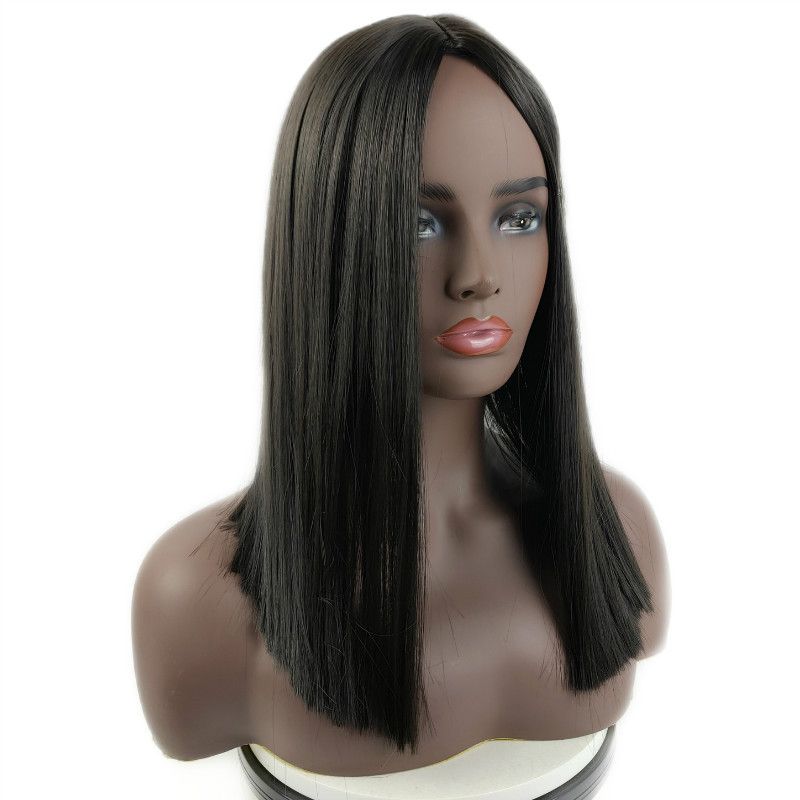 Wig female, mid-point, simulation scalp, long straight hair, clavicle hair, chemical fiber ladies headgear, black long straight wig