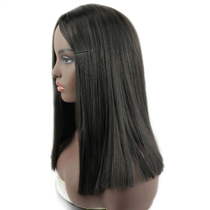 Wig female, mid-point, simulation scalp, long straight hair, clavicle hair, chemical fiber ladies headgear, black long straight wig