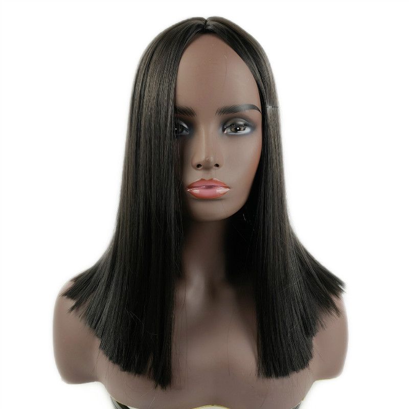 Wig female, mid-point, simulation scalp, long straight hair, clavicle hair, chemical fiber ladies headgear, black long straight wig