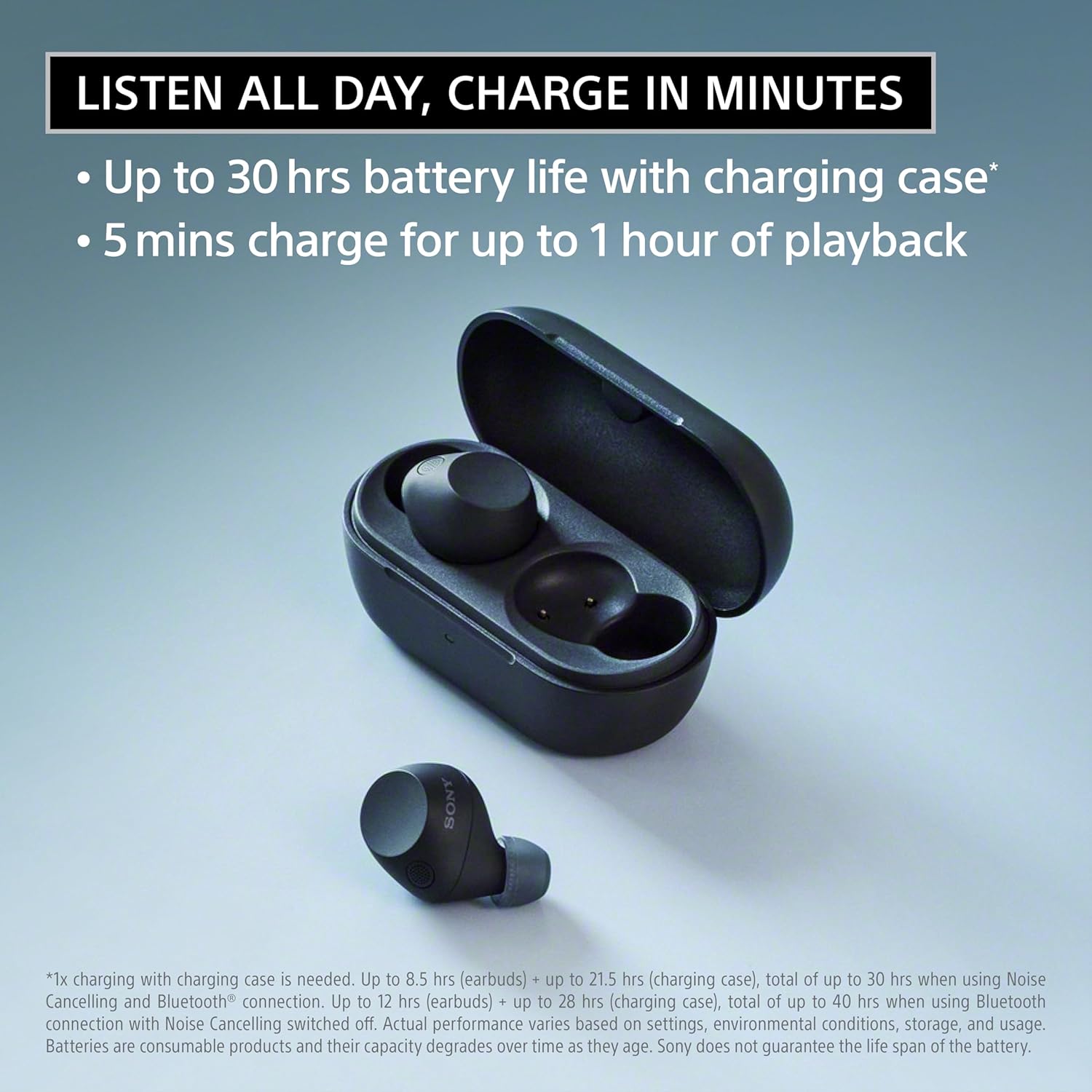 Sony WF-C710N Truly Wireless Noise-Canceling Earbuds with up to 30-Hour Battery Life, Lightweight and Secure - Black