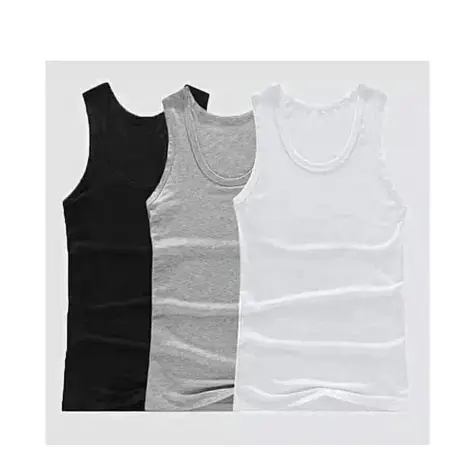 Fashion 100% Cotton Mens Fitted Vest (3Pcs) - ASSORTED