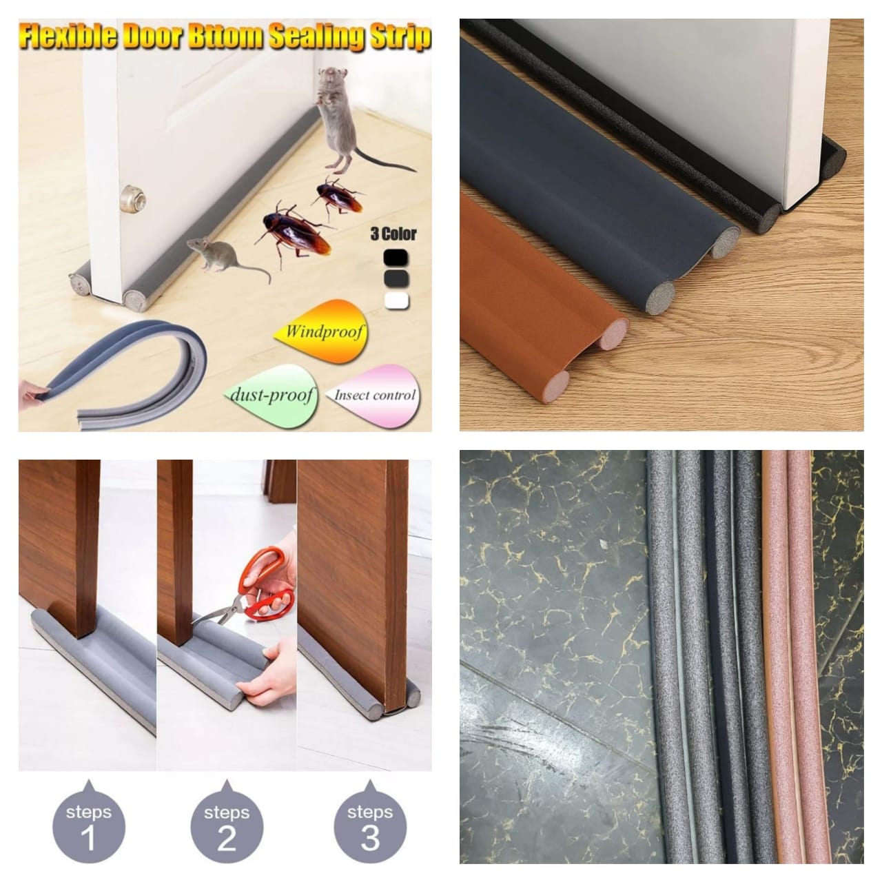 Waterproof door Sealer, Draught Excluder Stopper Door Bottom Guard Double Silicone Rubber Seal Dustproof Soundproof