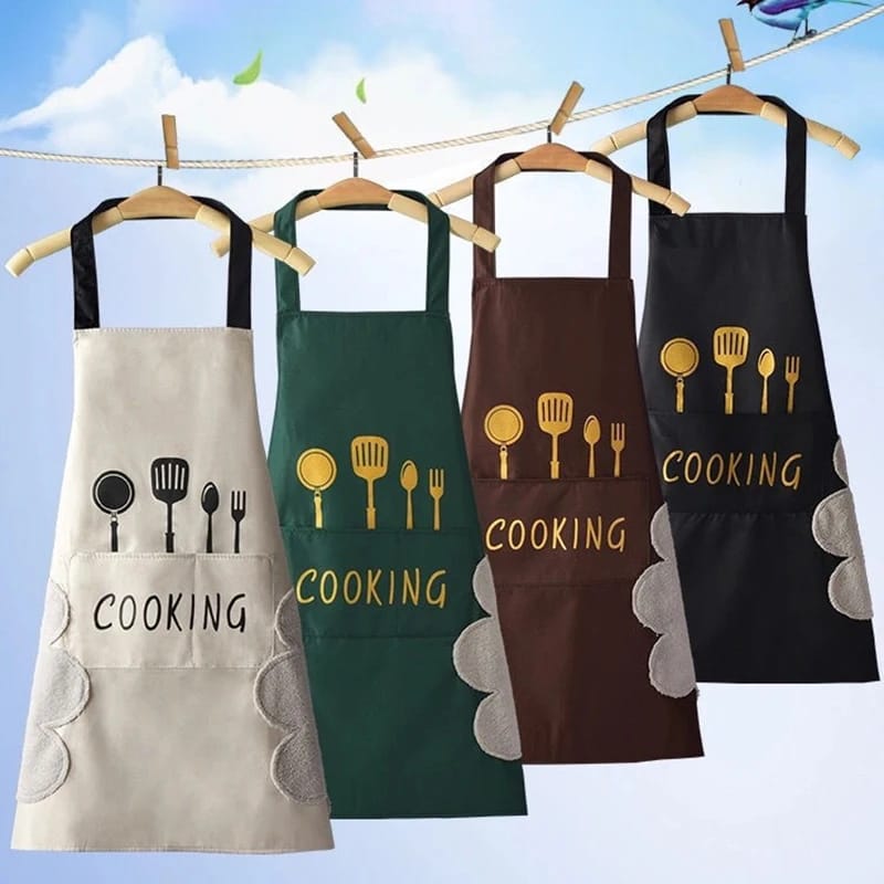Kitchen Apron with Hand Wipe Pockets
