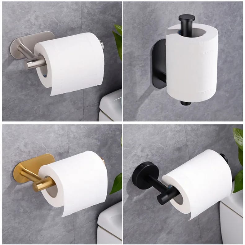 Adhesive Toilet Roll Paper Holder Organizer Wall Mount Storage Stand Kitchen Bathroom No Drill Tissue Towel