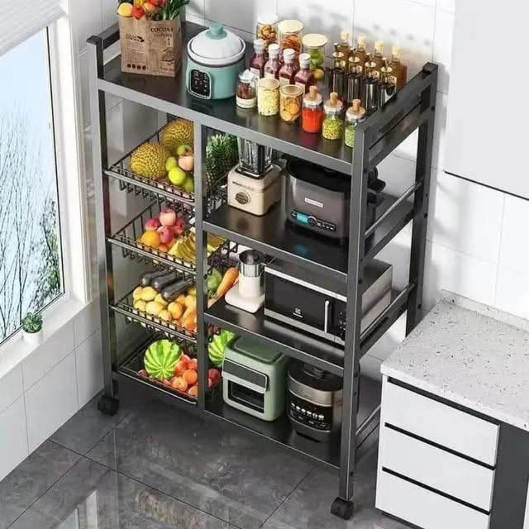 *Multifunctional Strong metallic kitchen rack with movable & lockable wheels