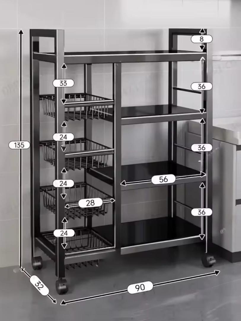 *Multifunctional Strong metallic kitchen rack with movable & lockable wheels