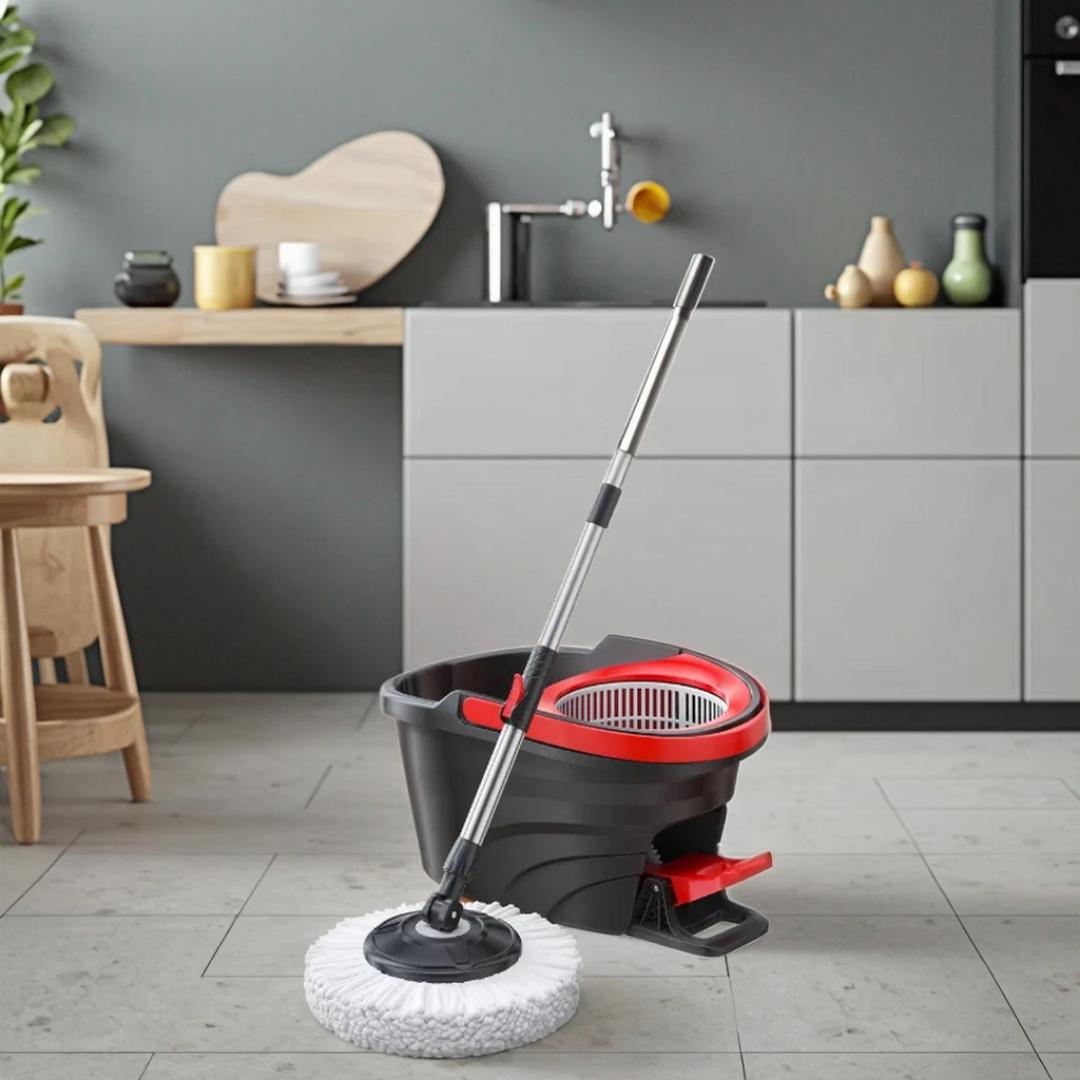 Pedal spin mop with bucket