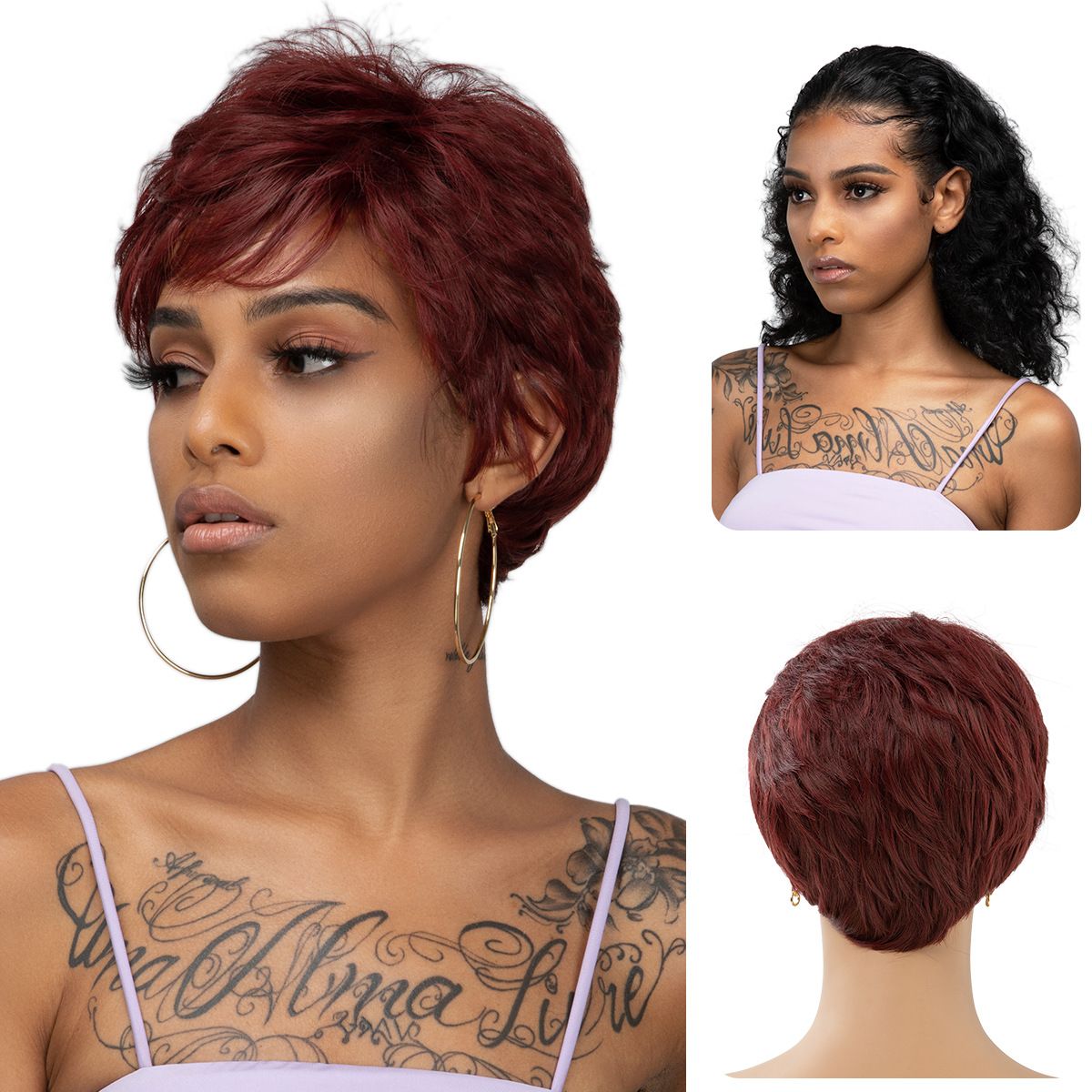 [Most Beautifu] Wigs For Women With Short Curly Hair And Slanted Bangs Realistic Fluffy And Full Top Headgear