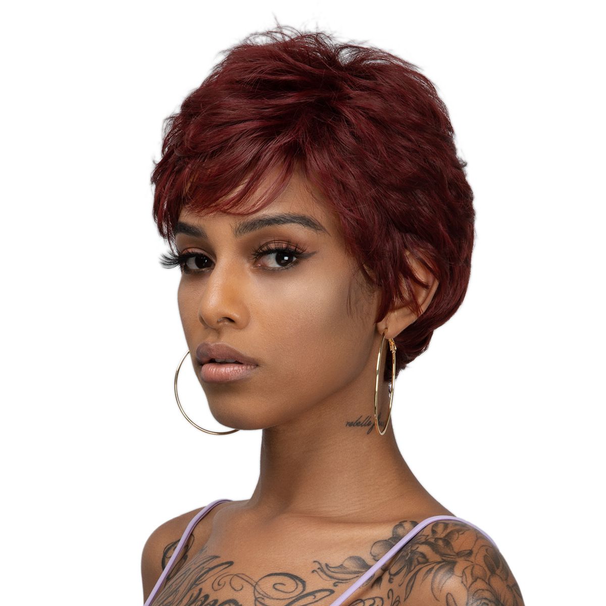 [Most Beautifu] Wigs For Women With Short Curly Hair And Slanted Bangs Realistic Fluffy And Full Top Headgear