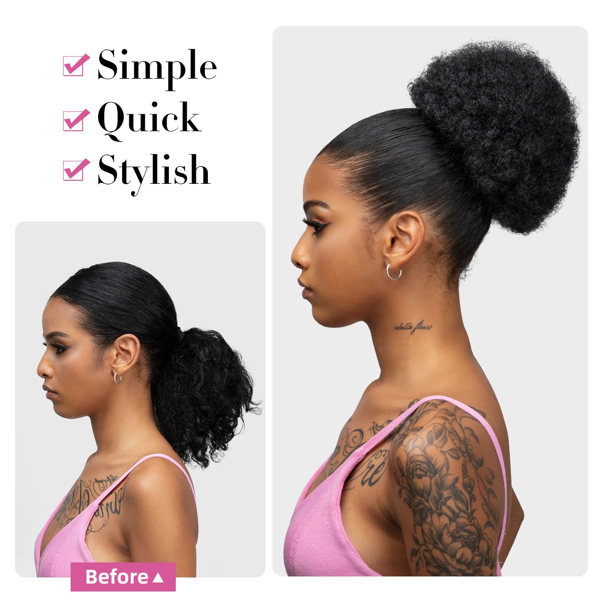 [Most Beautifu] Headband Wig Women's High Bun Head Drawstring Style Fluffy Curly Hair
