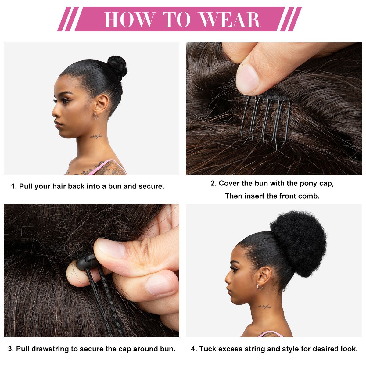 [Most Beautifu] Headband Wig Women's High Bun Head Drawstring Style Fluffy Curly Hair