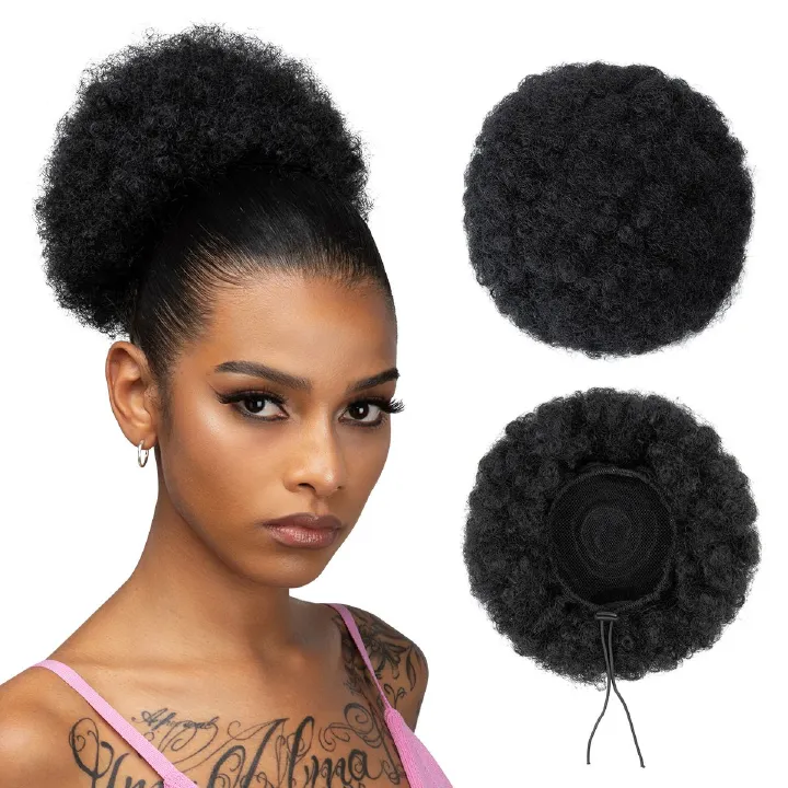 [Most Beautifu] Headband Wig Women's High Bun Head Drawstring Style Fluffy Curly Hair