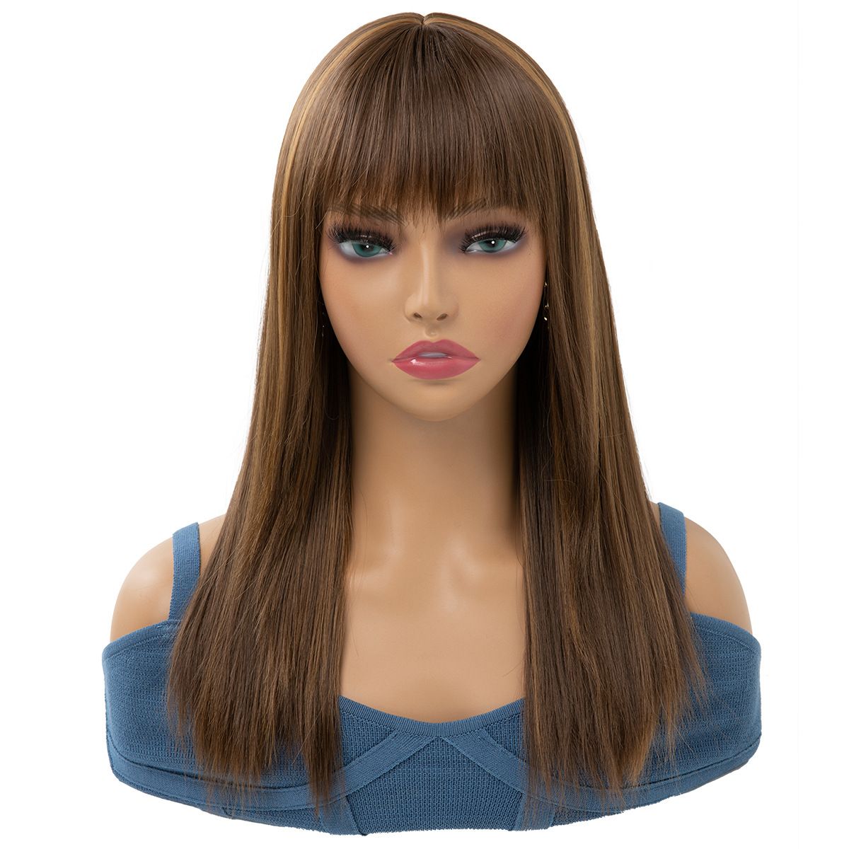 [Most Beautifu] Wig For Women Long Straight Hair Fashionable Highlights Bangs Full Head Cover Wig